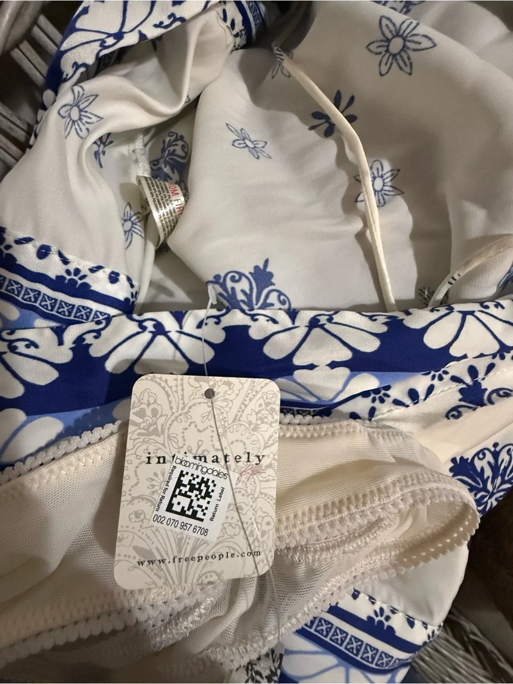 NWT Free People Intimately Blue & White Halter Print Women's Bodysuit